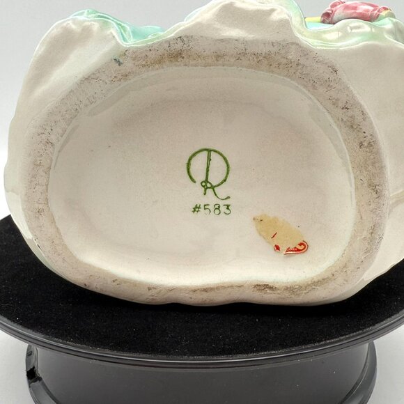 Vtg Rubens Blonde Lady Planter Figurine 583 Green Dress Pink Parasol USA Ceramic - Picture 9 of 11